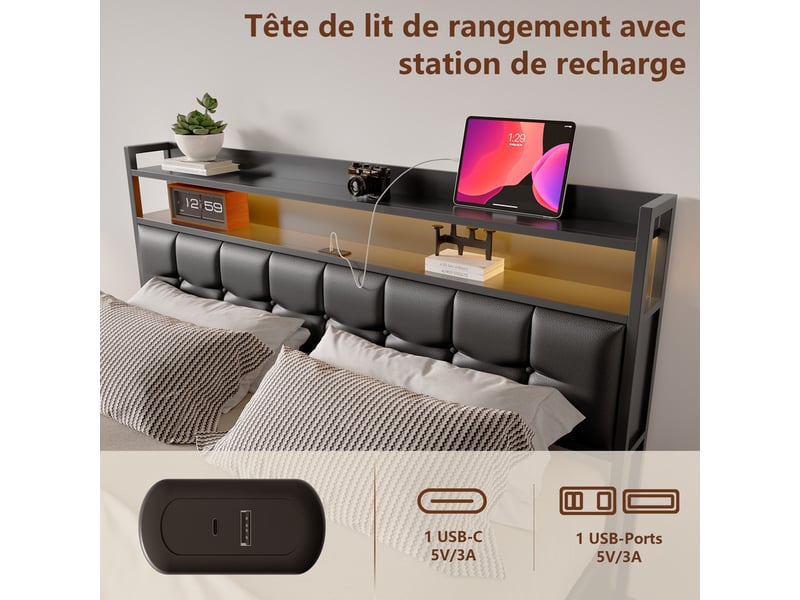 Lit coffre 140x200 cm ezssw coloris noir - Conforama C