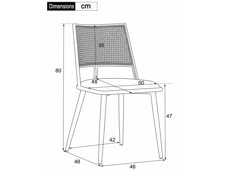 Lot de 6 chaises de salle à manger noires, dossier en rotin, assise en pu, structure métal, style naturel pour séjour - Conforama C