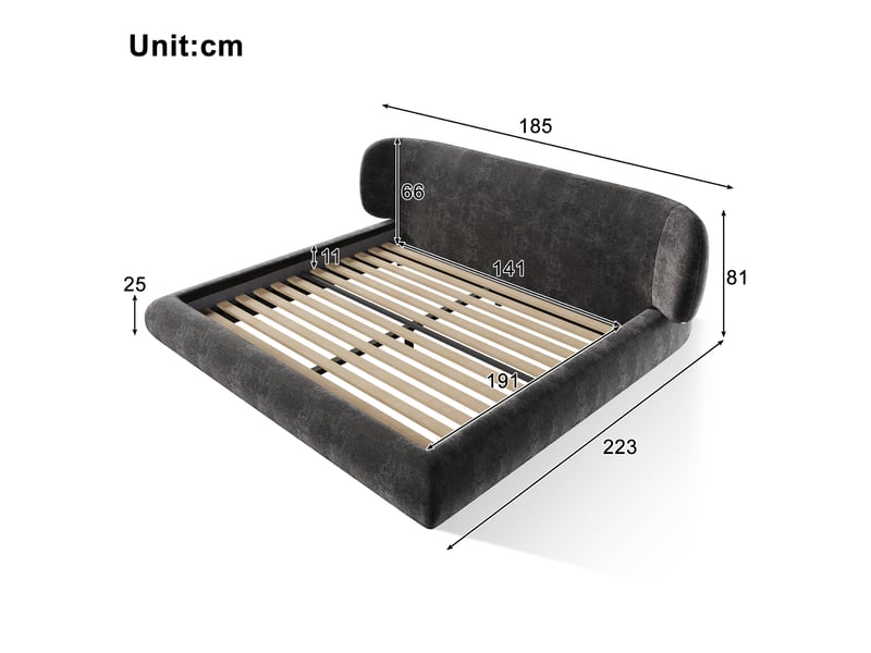  Lit double 140x190 cm avec tête de lit et sommier à lattes, lit adullte en chenille gris, sans matelas  - Conforama C