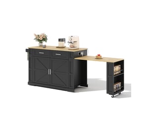 Desserte de cuisine avec plan coulissant, 2 tiroirs, armoire 2 portes et prises intégrées, noir 130 × 50 × 93 cm