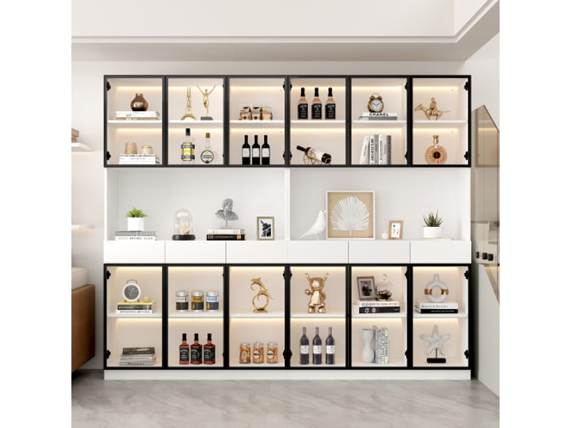 Vitrine blanc 4 étagères - 240x200 cm led panneau de particules vitrine blanc - Conforama B
