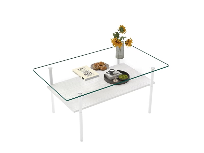  Table basse rectangulaire 98 x 58 cm en verre trempé, mdf et métal blanc  - Conforama A
