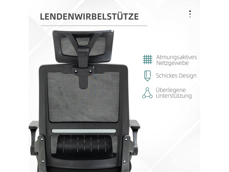 Chaise de bureau ergonomique,avec appui-tête et fonction basculante,maille,noire  - Conforama E