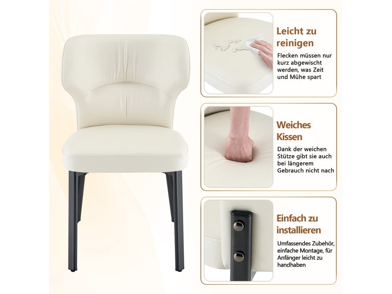 Lot de 2 chaises de salle à manger rembourrées avec dossier incurvé et pieds métalliques noirs en pu beige - Conforama E
