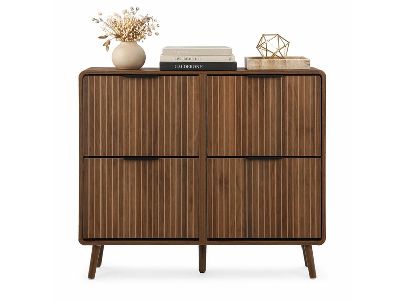  Meuble à chaussures 105x24x90 cm – noyer – style nordique – portes abattantes – rangement double niveau  - Conforama A