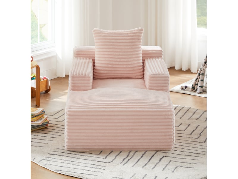 Canapé 1 place chaise longue en velours côtelé rose, sans montage, idéal pour salon, bureau et appartement - Conforama E