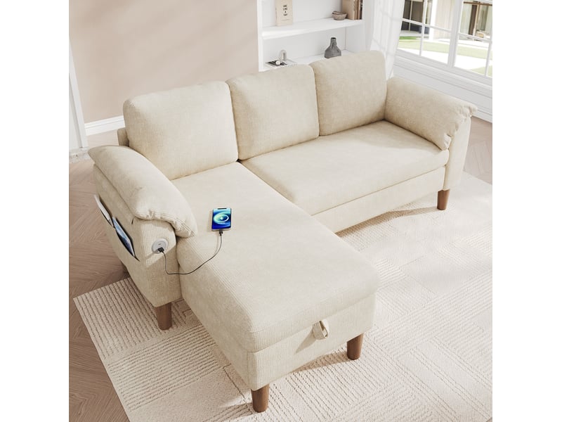  Canapé d'angle 3 places 181x125x88 cm avec rangement beige  - Conforama E