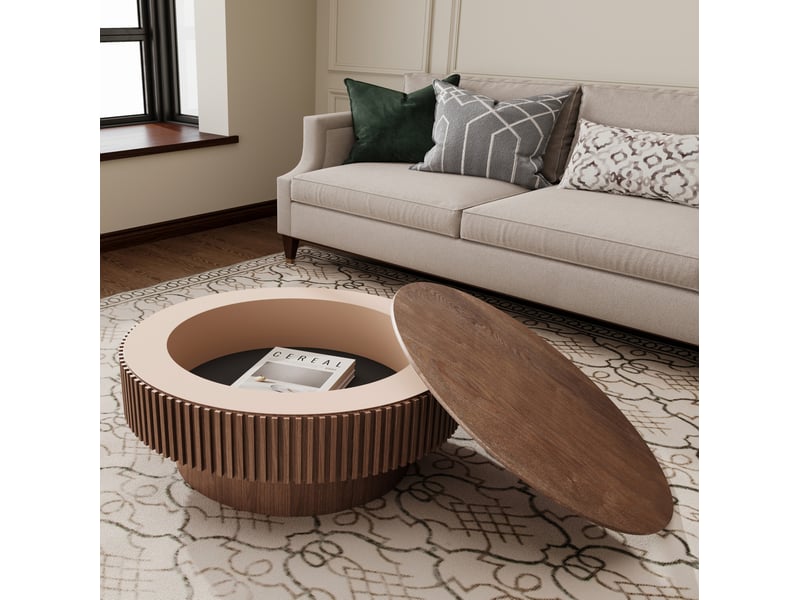  Table basse ronde 75 cm avec rangement caché noyer homvra  - Conforama D