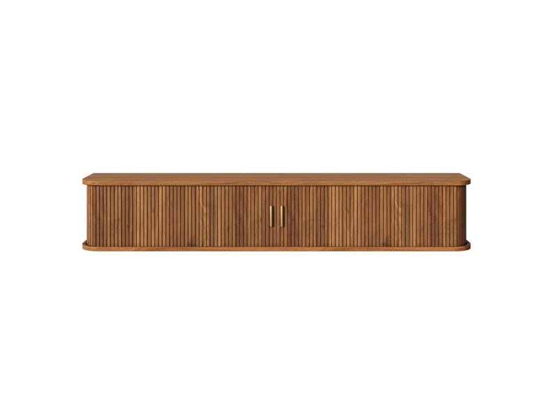 Meuble tv suspendu 175 x 30 x 30 cm mdf rainuré led réglable par application pour salon - Conforama A