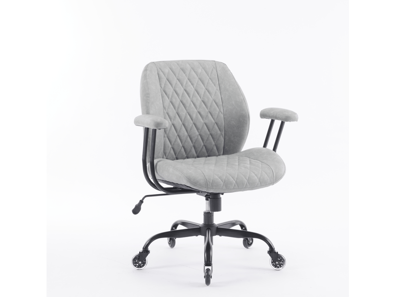 Chaise de bureau ergonomique avec soutien lombaire, hauteur réglable, dossier inclinable et accoudoirs en cuir gris - Conforama A