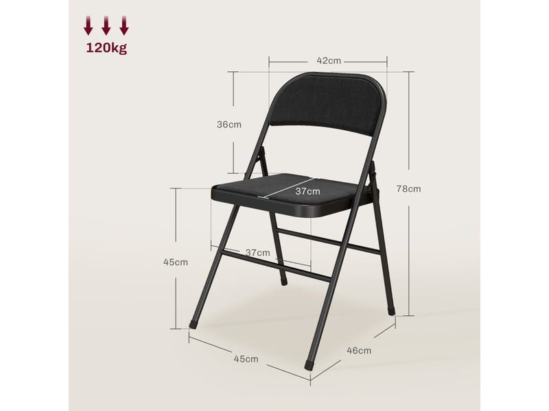  Chaises pliantes lot de 4 avec assise rembourrée - lpospi - dossier textile, métal, bureaurepas - noir  - Conforama D
