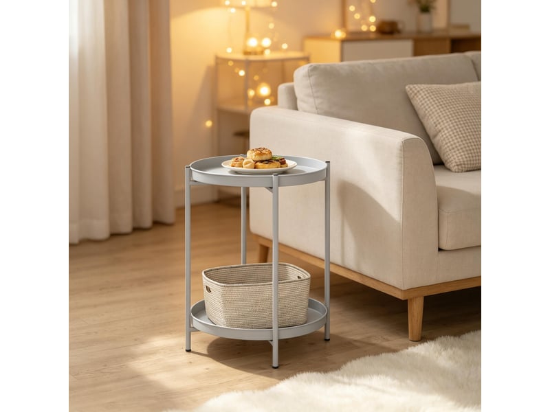  Table d'appoint ronde avec 2 plateaux amovibles pour salon en métal 44×44×53 cm gris clair  - Conforama C