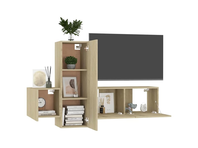  Ensemble de meubles tv 3 pcs chêne sonoma bois d'ingénierie shl62188  - Conforama C