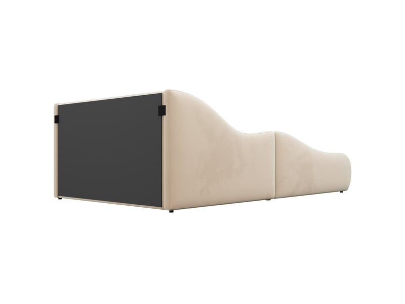 Lit enfant 2 places 140 x 200 cm en velours beige, tête de lit haute et barrières latérales, sans matelas - Conforama D