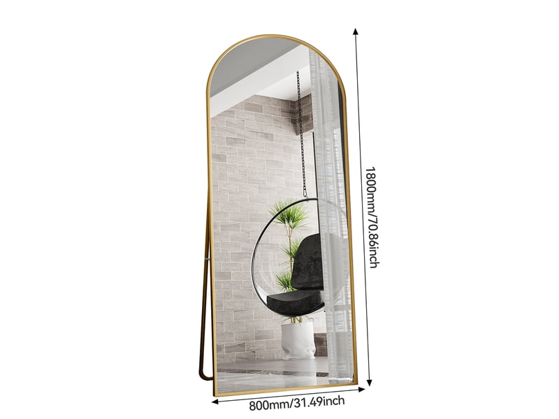 Miroir sur pied - 180 x 80 cm - or - miroir plein pied arqué extra-large en verre trempé, cadre en alliage d'aluminium - Conforama B