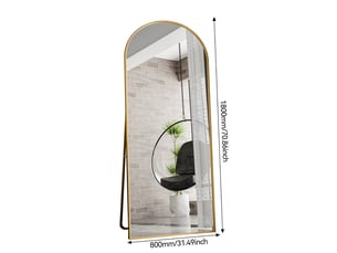 Miroir sur pied - 180 x 80 cm - or - miroir plein pied arqué extra-large en verre trempé, cadre en alliage d'aluminium