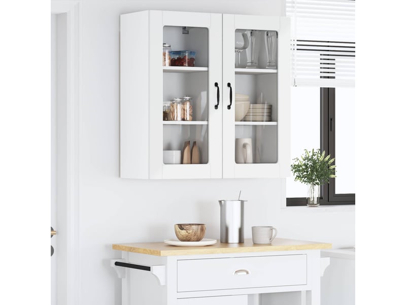  Meuble mural de cuisine, cabinet en verre mural 2 pcs blanc brillant shl8989  - Conforama D