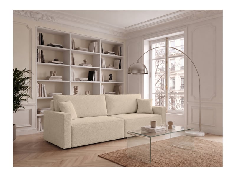  Farah - canapé droit 3 places convertible accoudoirs slim en tissu bouclettes généreuses  - Conforama B