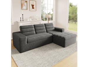 Canapé  modulable 3 places avec pouf, design sans cadre, effet nuage, tissu corduroy, gris foncé, sans montage