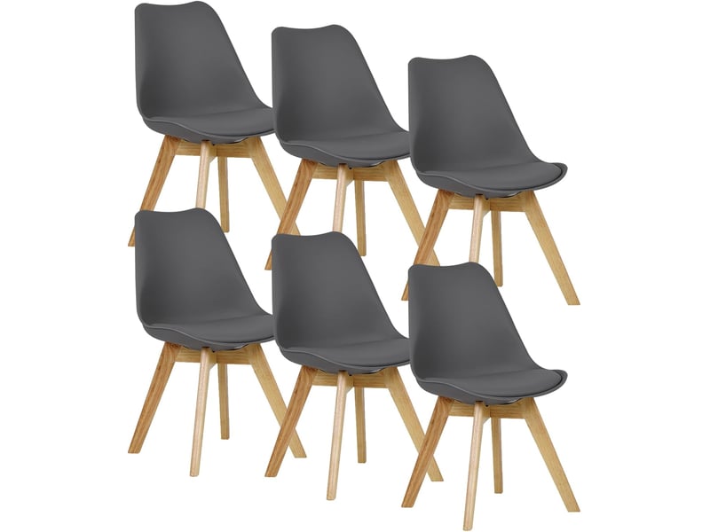  Lot de 6 chaises de salle à manger. Pied en bois. Assise en similicuir. Style nordique. Gris  - Conforama A