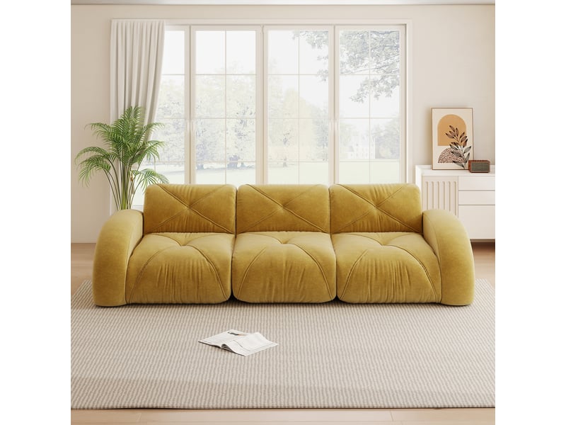  Canapé modulaire 3 places sans structure avec assise en mousse 32d, confort moelleux, en chenille jaune  - Conforama C