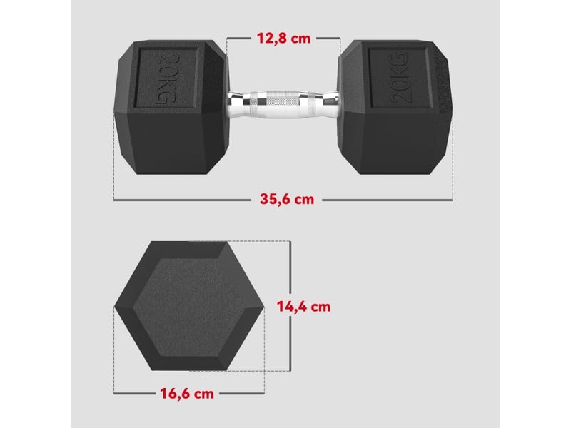  Haltère hexagonal fixe 20 kg 35,6 cm – noir – poignée moletée antidérapante pour entraînement musculaire  - Conforama B
