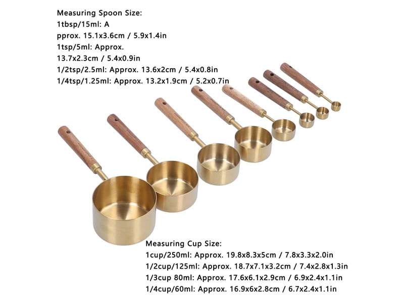  Ensemble de 8 tasses et cuillères à mesurer, tasse à mesurer en acier inoxydable doré avec  - Conforama D