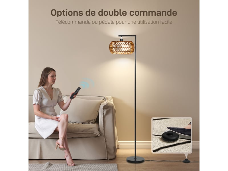  Lampadaire sur pied salon, lampe sur pied dimmable, 3 températures de couleur, télécommande, 52x33x170cm, noir  - Conforama E