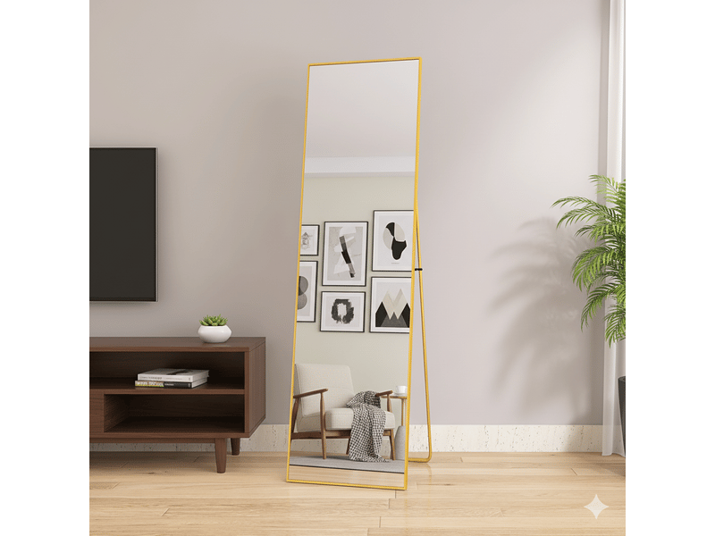  Miroir sur pied 140x40cm doré - miroir mural pleine longueur - cadre en alliage d'aluminium - verre trempé hd anti-explosion  - Conforama B