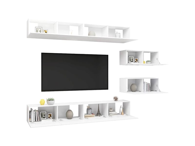  Ensemble de meubles tv - banc tv - meuble de rangement 6 pcs blanc bois d'ingénierie  - Conforama C
