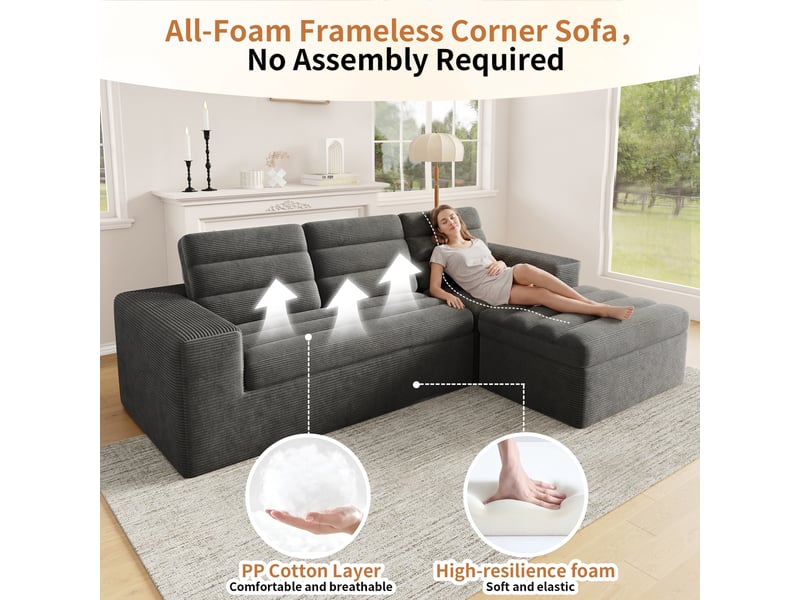  Canapé d'angle modulable 4 places en velours côtelé gris foncé  - Conforama C
