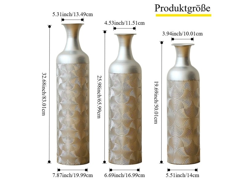  Lot de 3 vases de sol 50, 66 et 83 cm à motif ondulé en métal argenté  - Conforama C