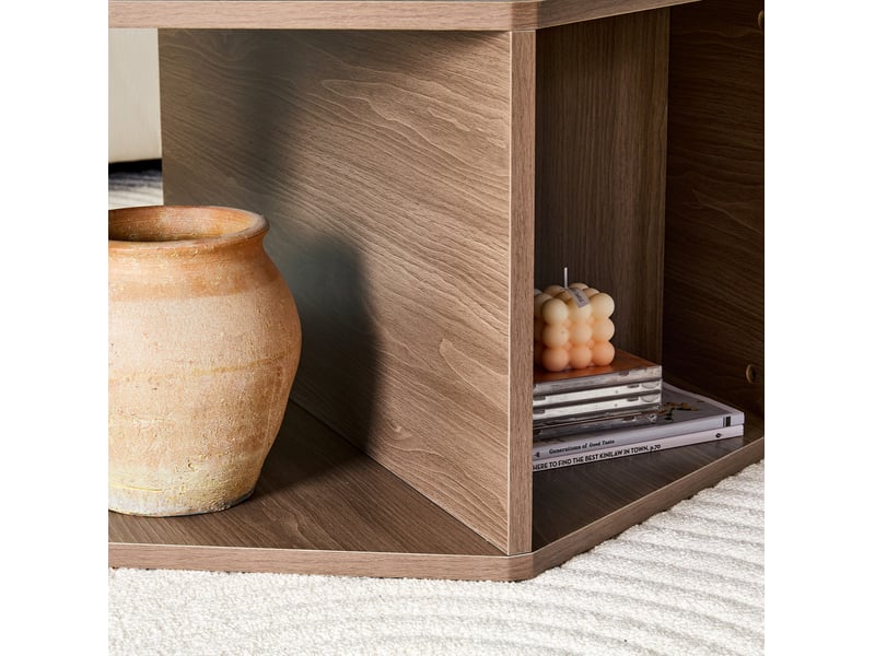  Table basse hexagonale avec pieds cylindriques, style moderne du milieu du siècle, en mdf finition noyer, marron  - Conforama E