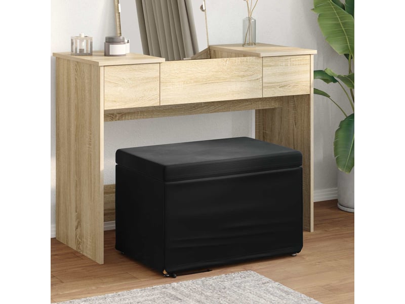  Tabouret bas, ottoman noir 61x41x40 cm velours et bois composite  - Conforama B