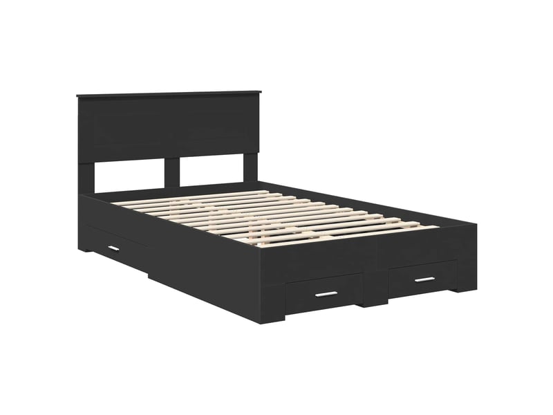  Lit double- lit adulte -  cadre de lit avec tiroir noir 135 x 190 cm bois d'ingénierie  - Conforama C