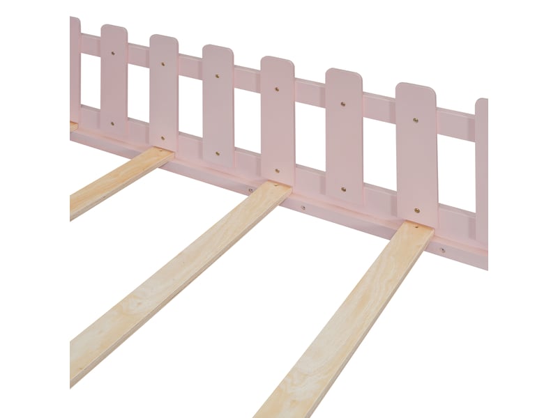  Lit enfant 140x200cm,lit cabane,lit plat en pin avec balustrade,rose lit enfant rose - Conforama E