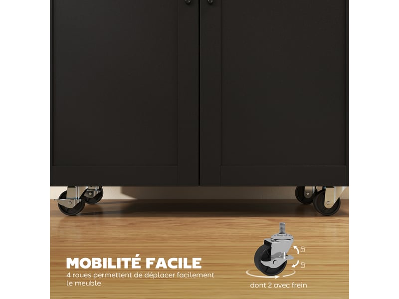  Dessert îlot de cuisine multi-rangements tiroirs placard 2 portes avec étagère réglable noir 105 x 36 x 85 cm  - Conforama E