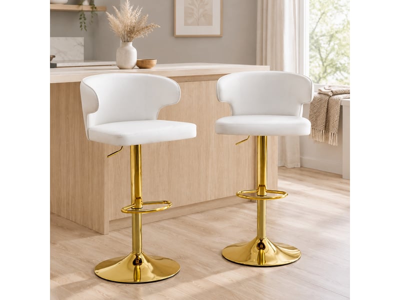  Tabourets de bar lot de 2 réglables et pivotants - lpospi - dossier ergonomique, repose-pieds, pu - blanc  - Conforama C