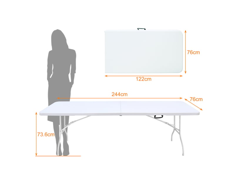  Table pliante 244x76x73,6 cm avec poignée métal plastique blanc  - Conforama B