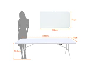 Table pliante 244x76x73,6 cm avec poignée métal plastique blanc