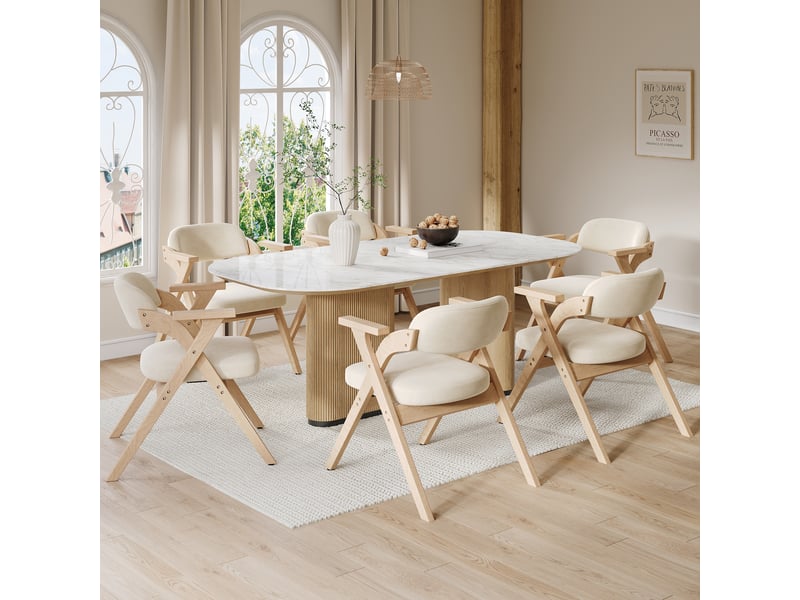  Lot de 6 chaises pliantes en bois massif avec coussins en velours beige, idéales pour salle à manger ou café  - Conforama E