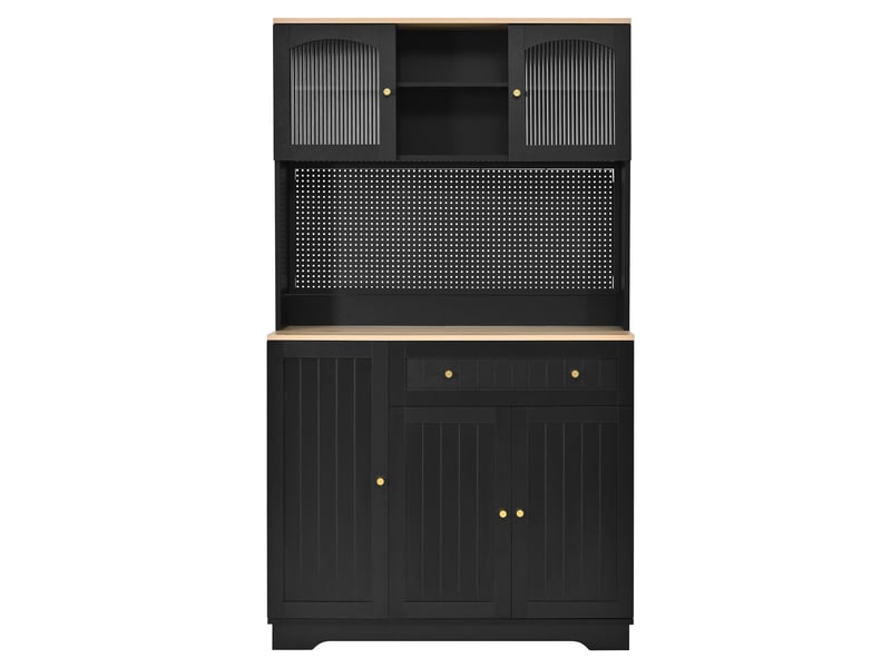 Vitrine avec tiroir, étagères réglables et panneau perforé pour cuisine 103,5×40×180 cm noire - Conforama D