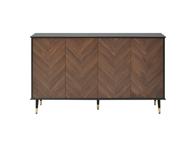Buffet noir et marron 4 portes avec motif chevron, bahut salle à manger 140 cm - Conforama W