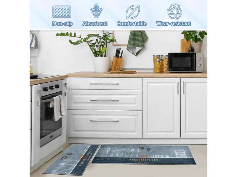  Ensemble de 2 tapis de cuisine antidérapants, absorbants d'eau, d'huile et anti-poussière (hamburger, 40 x 60 + 40 x 120 cm)  - Conforama C
