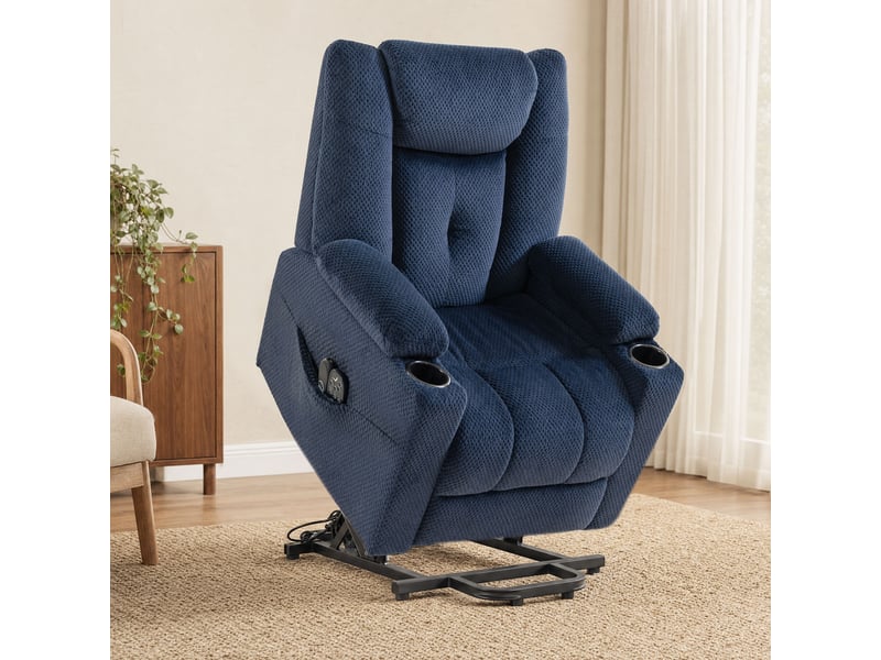  Fauteuil releveur électrique massant chauffant tissu maille velours bleu marine  - Conforama D