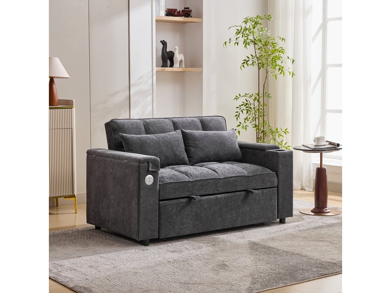  Canapé convertible - canapé-lit 3 en 1, canapé-lit gigogne avec dossier réglable, port usb, canapé 2 places, canapé lounge, gris  - Conforama E
