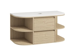 Meuble sous vasque suspendu marron, 90 cm, 2 tiroirs et 4 étagères