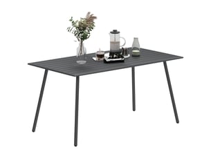 Table à manger de jardin pour 6 personnes avec plateau à lattes, 150x80x74cm, gris