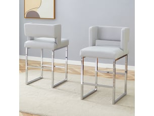 Lot de 2 tabourets de bar 49.5x41.4x91.4cm – design carré moderne et confortable avec sièges en cuir - pieds en métal argenté - gris
