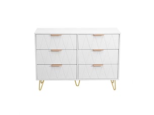 Commode 6 tiroirs, 100x34x72.5cm, meuble de rangement avec dispositif anti-basculement, bois et métal, style moderne, blanc et or